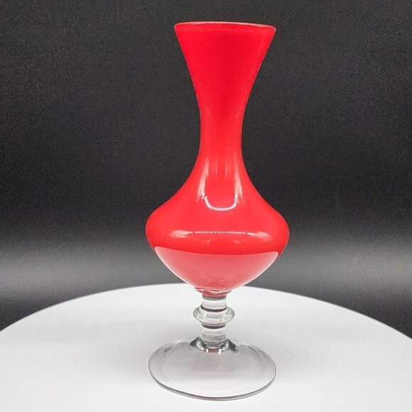 Vintage Red Glass Bud Vase With Clear Stem Solid Non Transparent Glass MCM 6.5" - Picture 1 of 7